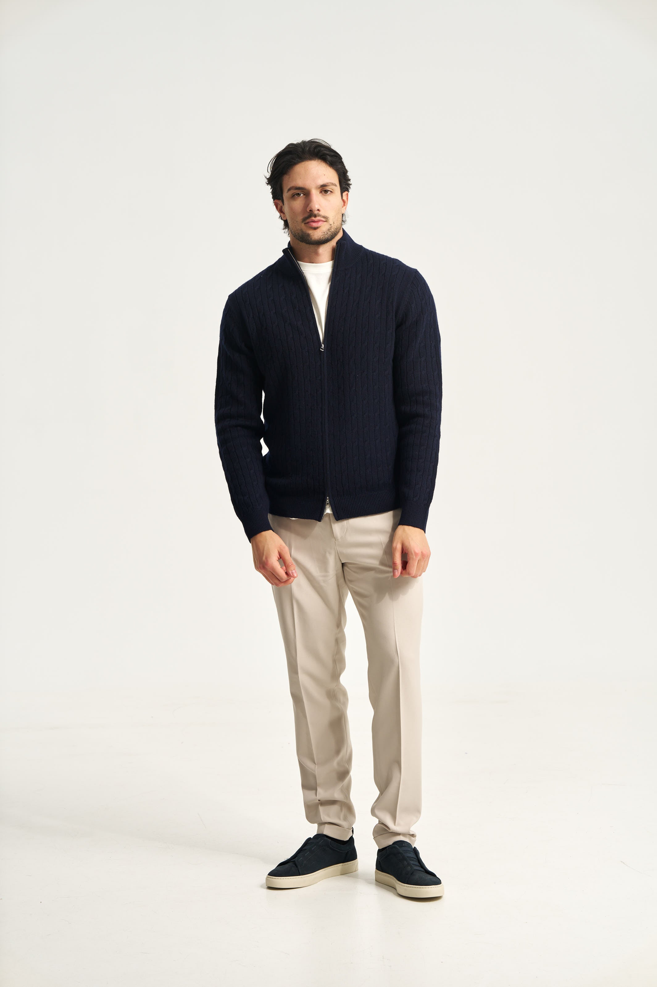 Cable Knit Full Zip Jumper Navy