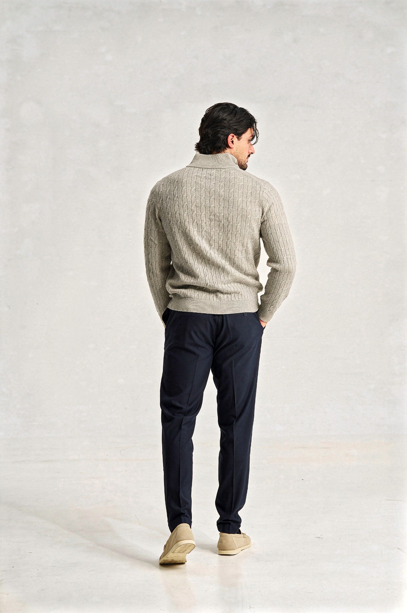 Cable Knit Quarter Zip Jumper Taupe